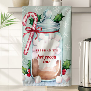 Hot Cocoa Bar Cute Personalised Christmas Tea Towel
