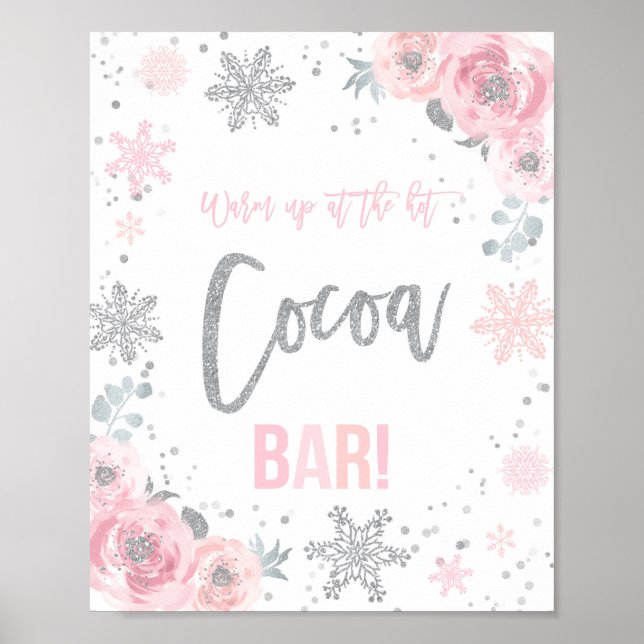 Hot Cocoa Bar Pink Winter ONEderland Party Poster (Front)