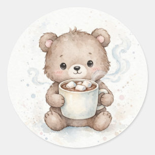 Hot Cocoa Bear Cub Christmas Classic Round Sticker