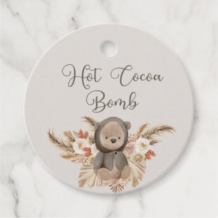 Hot Cocoa Bomb Boho Pampas Grass Teddy Bear Favour Tags