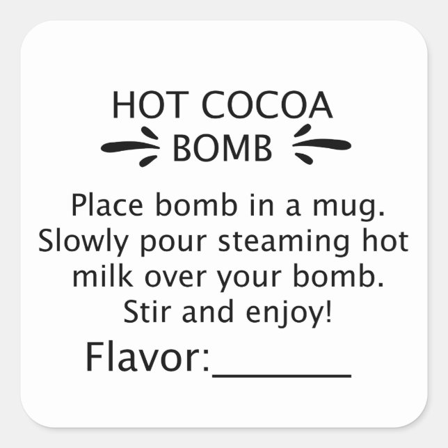 Hot Cocoa bomb direction stickers. cocoa sticker (Front)