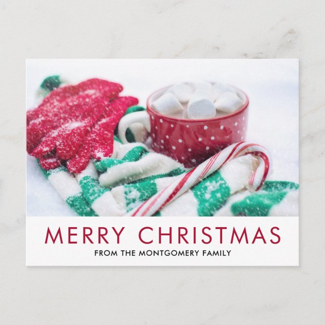 Hot Cocoa | Candy Cane | Scarf & Mitts Christmas Postcard (Front)