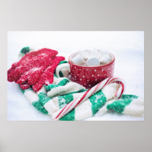 Hot Cocoa   Candy Cane   Scarf & Mitts Christmas Poster