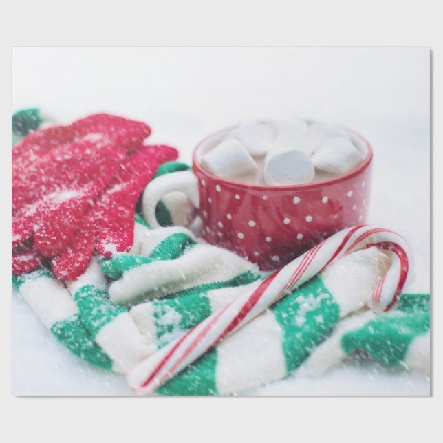 Hot Cocoa | Candy Cane | Scarf & Mitts Christmas Wrapping Paper (Flat)