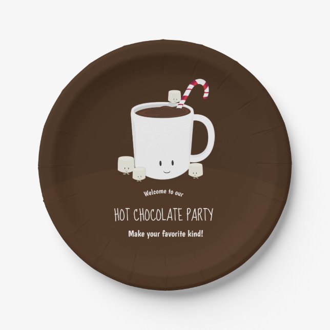 Hot Cocoa Chocolate Brown Christmas Paper Plate (Front)