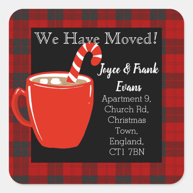 hot cocoa Christmas change of address Square Sticker (Front)
