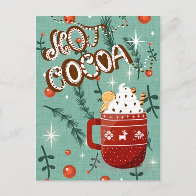 Hot Cocoa - Christmas Holiday Mug Blue Postcard (Front)