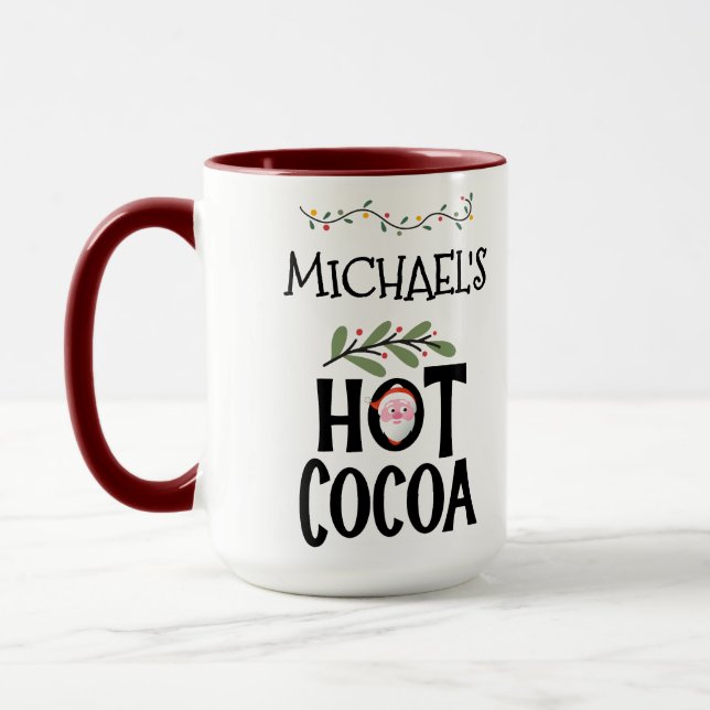 Hot Cocoa Christmas Santa & Custom Name Mug (Left)