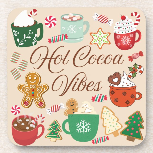 Hot Cocoa Christmas Vibes Coaster (Front)