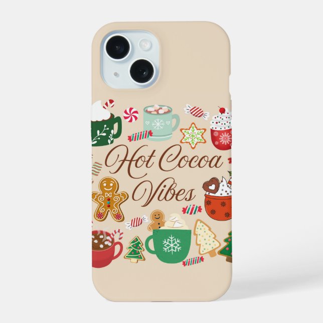 Hot Cocoa Christmas Vibes iPhone 15 Case (Back)