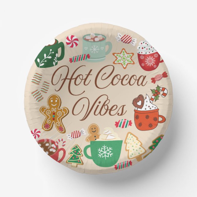 Hot Cocoa Christmas Vibes Paper Plate (Front)