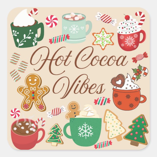 Hot Cocoa Christmas Vibes Square Sticker (Front)