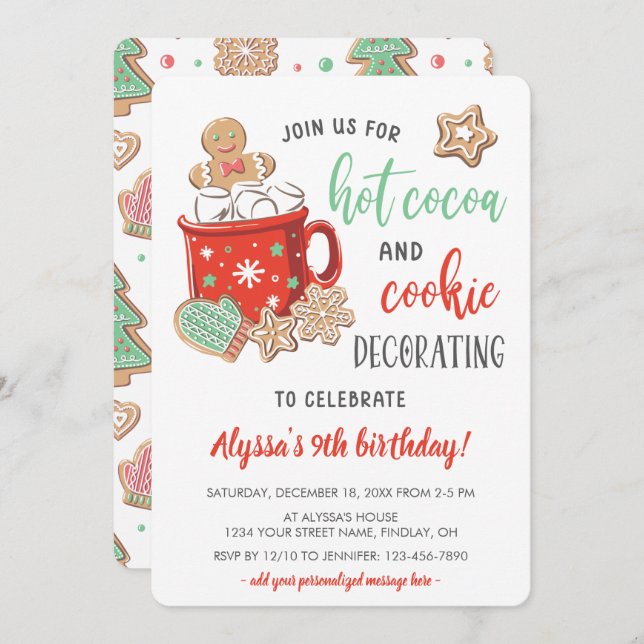 Hot Cocoa Cookie Decorating Birthday Party Any Age Invitation (Front/Back)