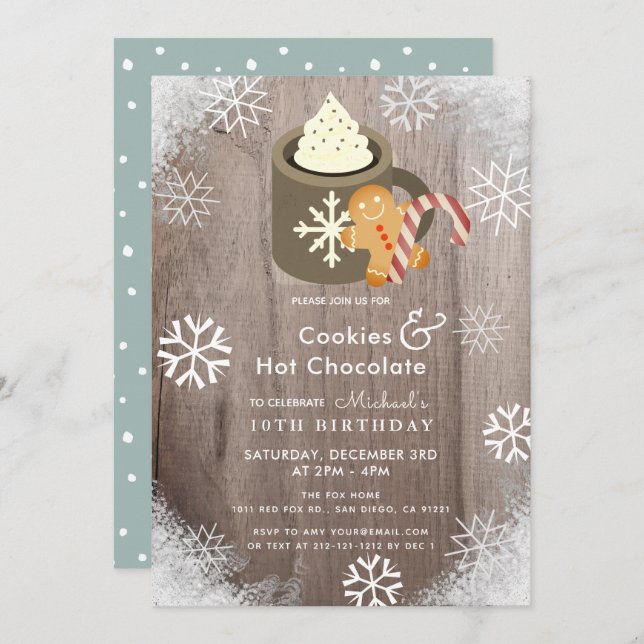 Hot Cocoa & Cookies Blue Birthday Invitation (Front/Back)