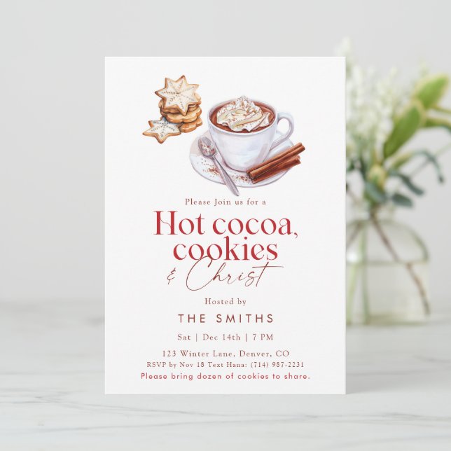 Hot Cocoa Cookies & Christ Christmas Party  Invitation (Standing Front)