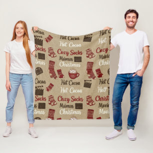 Hot Cocoa Cosy Socks & Christmas Movies Warm Fleece Blanket