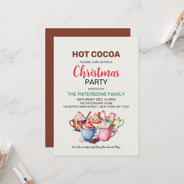 Hot Cocoa Cute Christmas Party Invitation (Front/Back In Situ)