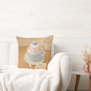 Hot Cocoa Day: Smiling Bichon Marshmallow Art Cushion