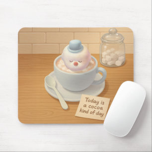 Hot Cocoa Day: Smiling Bichon Marshmallow Art Mouse Pad