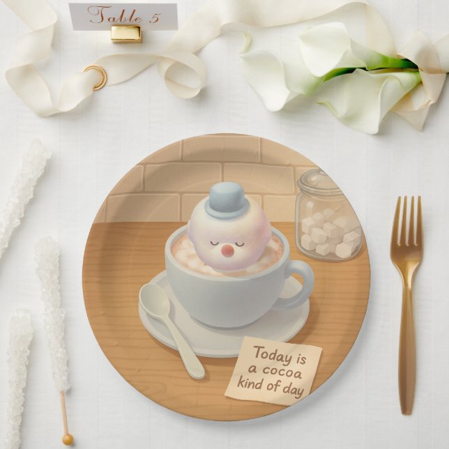 Hot Cocoa Day: Smiling Bichon Marshmallow Art Paper Plate (Wedding)