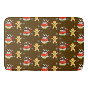 hot cocoa drink + gingerbread man bath mat