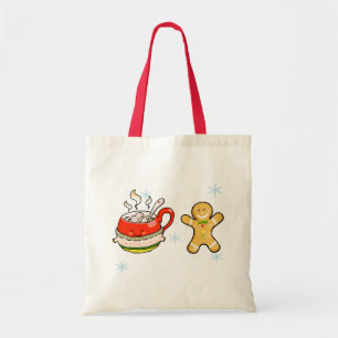 hot cocoa drink + gingerbread man tote bag