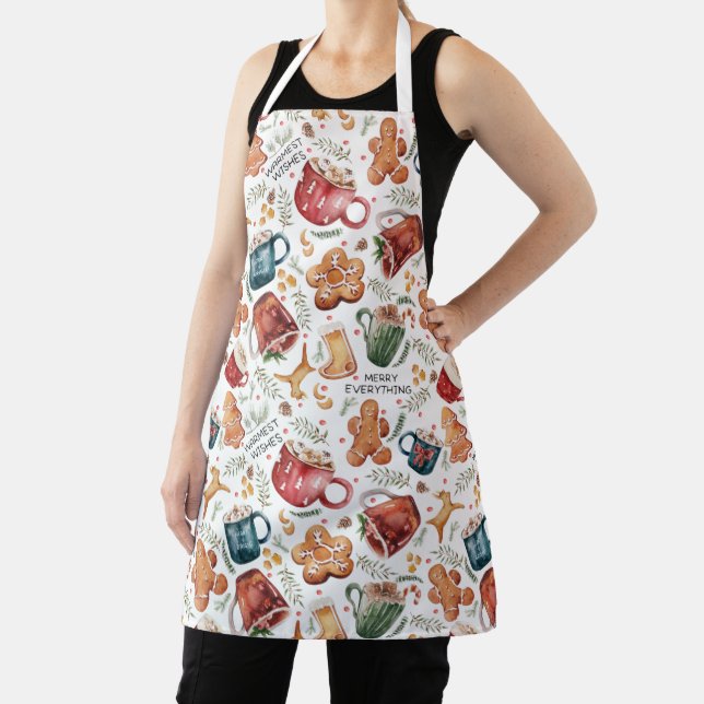 Hot Cocoa Gingerbread Cookies Rustic Christmas Apron (Insitu)