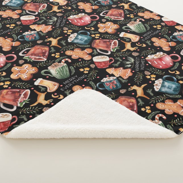 Hot Cocoa Gingerbread Cookies Rustic Christmas Sherpa Blanket (3/4)
