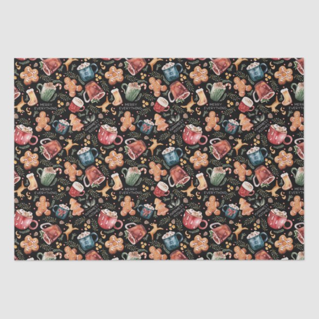 Hot Cocoa Gingerbread Cookies Rustic Christmas Tissue Paper (Front)