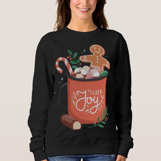 Hot Cocoa Gingerbread Man with Candy Cane Joy Sweatshirt (Front)