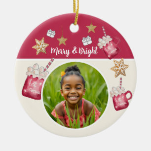 Hot Cocoa Holiday Party Watercolor Art Ceramic Ornament