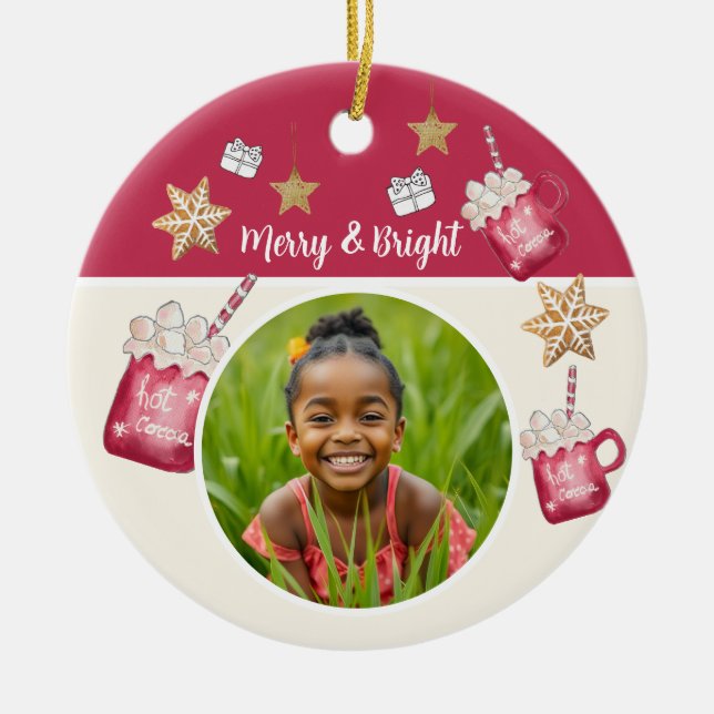 Hot Cocoa Holiday Party Watercolor Art Ceramic Ornament (Front)