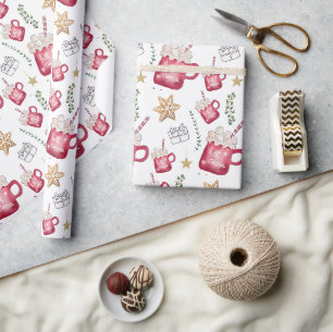 Hot Cocoa Holiday Party Watercolor Art Wrapping Paper