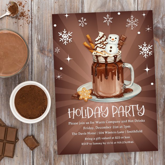 Hot Cocoa Holiday Party with Snowman Marshmallow Invitation (Creator Uploaded)