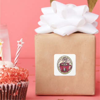 Hot cocoa, hot chocolate stained glass style  square sticker