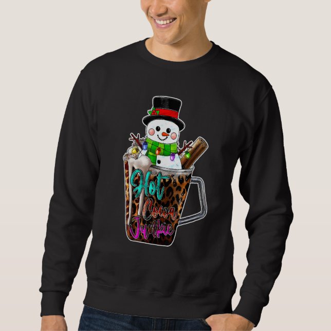 Hot Cocoa Junkie Leopard Cute Snowman Merry Christ Sweatshirt (Front)