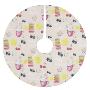 Hot cocoa lemon gingerbread watercolor brushed polyester tree skirt