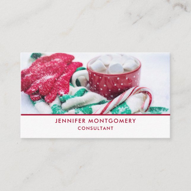 Hot Cocoa Marshmallows & Candy Cane Christmas Business Card (Front)