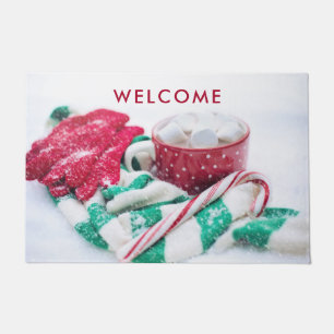 Hot Cocoa Marshmallows & Candy Cane Christmas Doormat