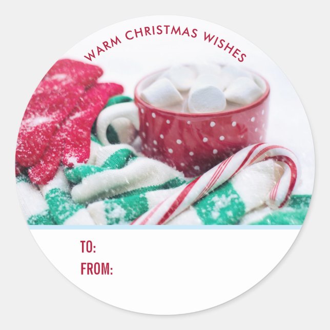 Hot Cocoa Marshmallows & Candy Cane Christmas Gift Classic Round Sticker (Front)