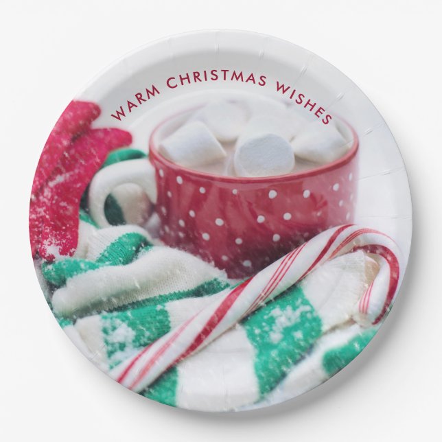 Hot Cocoa Marshmallows & Candy Cane Christmas Paper Plate (Front)