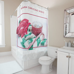 Hot Cocoa Marshmallows & Candy Cane Christmas Shower Curtain