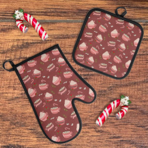 Hot Cocoa Mugs Pattern Oven Mitt Pot Holder Set