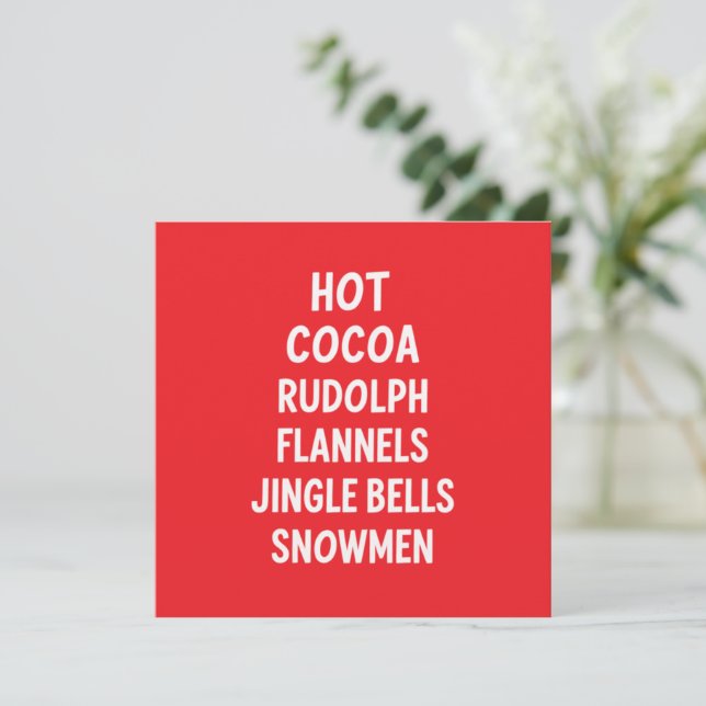 Hot Cocoa Rudolph Flannels Jingle Bells Santa  Holiday Card (Standing Front)