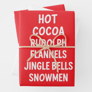 Hot Cocoa Rudolph Flannels Jingle Bells Santa Wrapping Paper Sheet