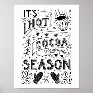Hot cocoa season hand lettering quote poster