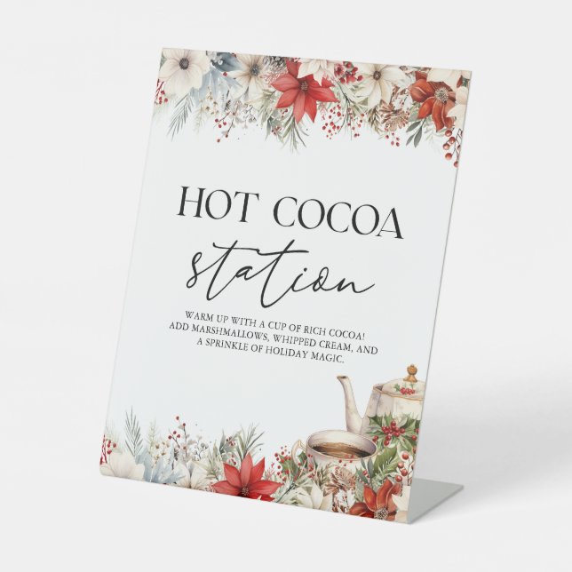 Hot Cocoa Station Christmas Holiday Tea Party Pedestal Sign (Front)