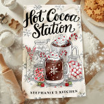 Hot Cocoa Station Personalised Christmas Tea Towel<br><div class="desc">Warm up your kitchen with this delightful personalised Christmas kitchen towel featuring a festive hot cocoa station design. Perfect for adding a cosy touch to your holiday decor, this towel showcases mugs of hot cocoa with candy canes, marshmallows, and festive treats. Customise it with your name or special message to...</div>