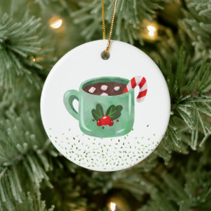 Hot Cocoa 'TIS THE SEASON Candy Cane Sprinkles Fun Ceramic Ornament