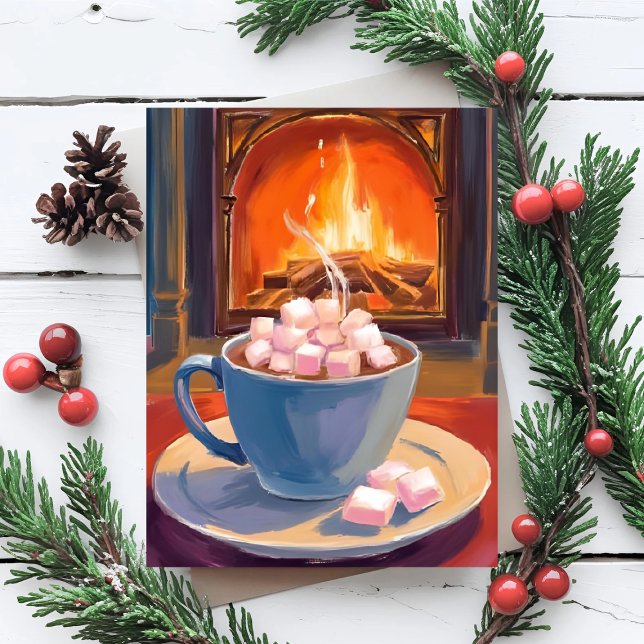 Hot Cocoa Winter Fireplace Holiday Postcard (Creator Uploaded)